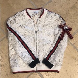 Lace Bomber Jacket with Sleeve Detail